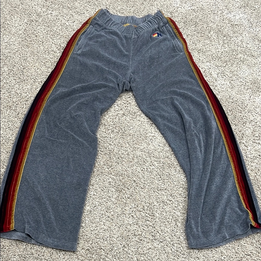 Aviator Nation Gray Straight Leg Pants with Rainbow Stripes